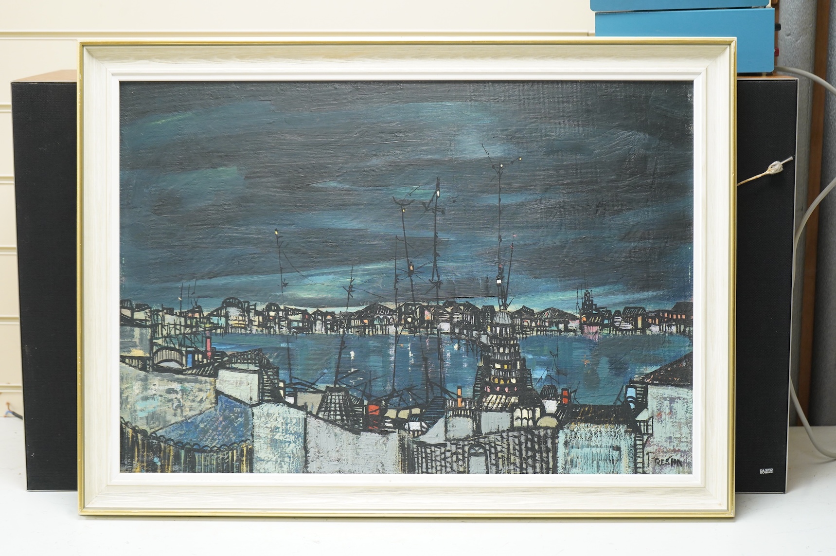 Preston Goddard (1928-2009), harbour view at twilight, signed, oil on artists board, 45 x 66cm